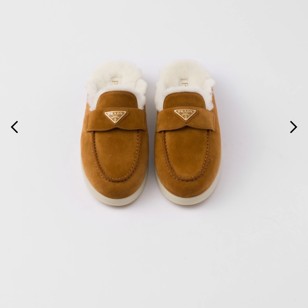 Prada Brown and White Loafers with Moccasin Toe